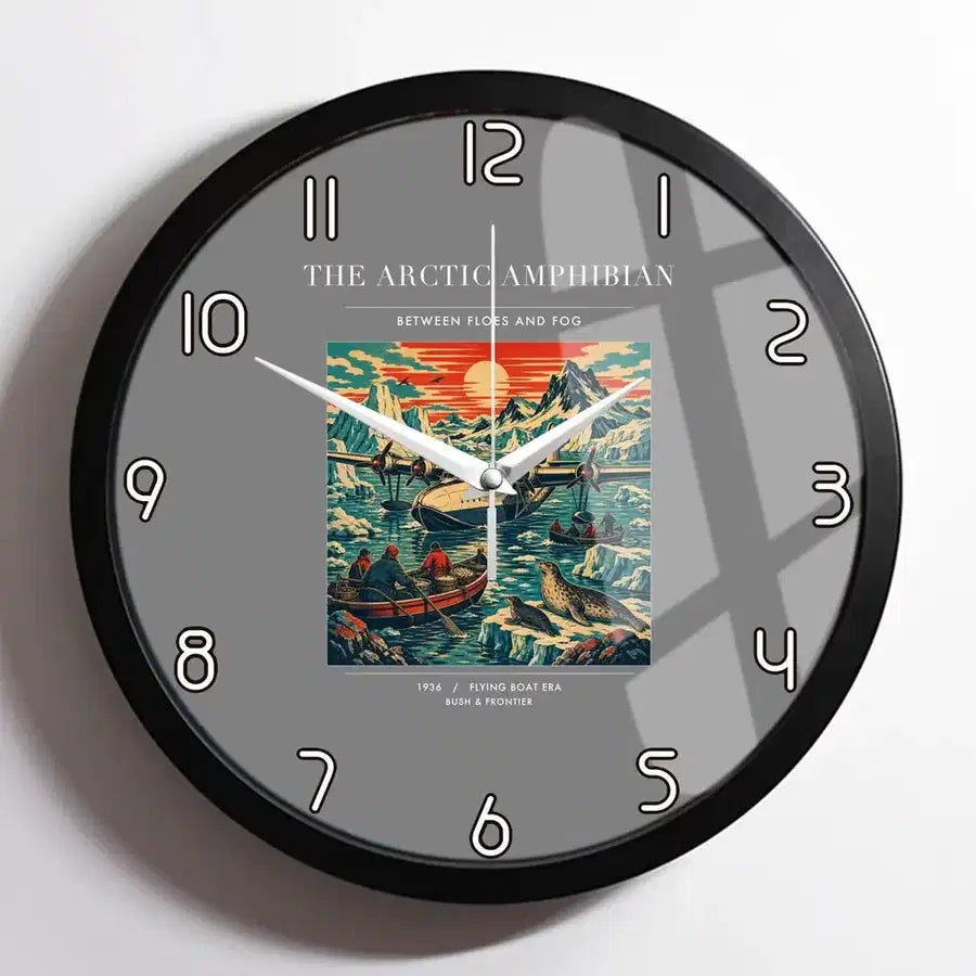 VINTAGE G4076 - The Arctic Amphibian - Designed Wall Clocks design on gray framed