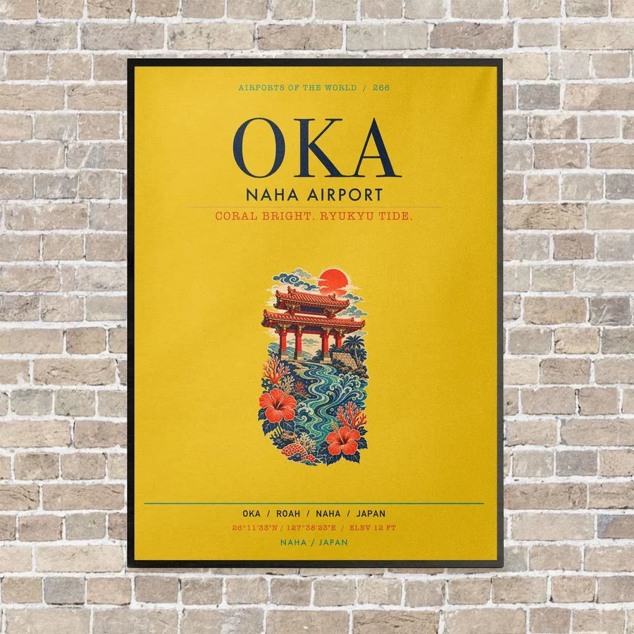Naha Airport OKA vertical canvas print - framed - yellow background