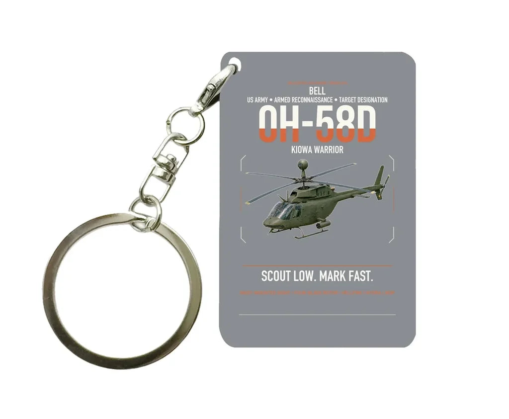 Bell OH-58D Kiowa Warrior design on gray designed key chain, double-side print