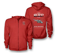 Thumbnail for Leonardo AW159 Wildcat HMA2 design on red premium zipped hoodie, double-side print