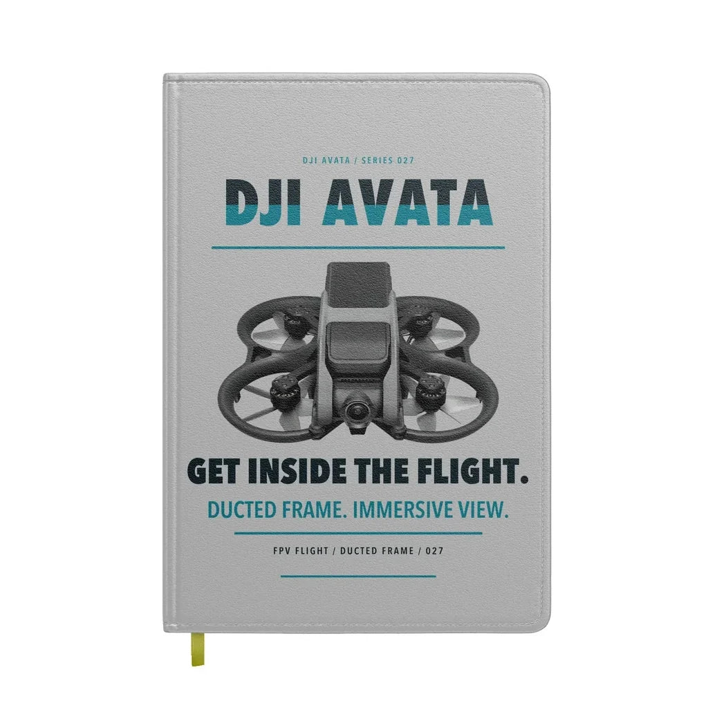 DJI Avata design on light gray notebook