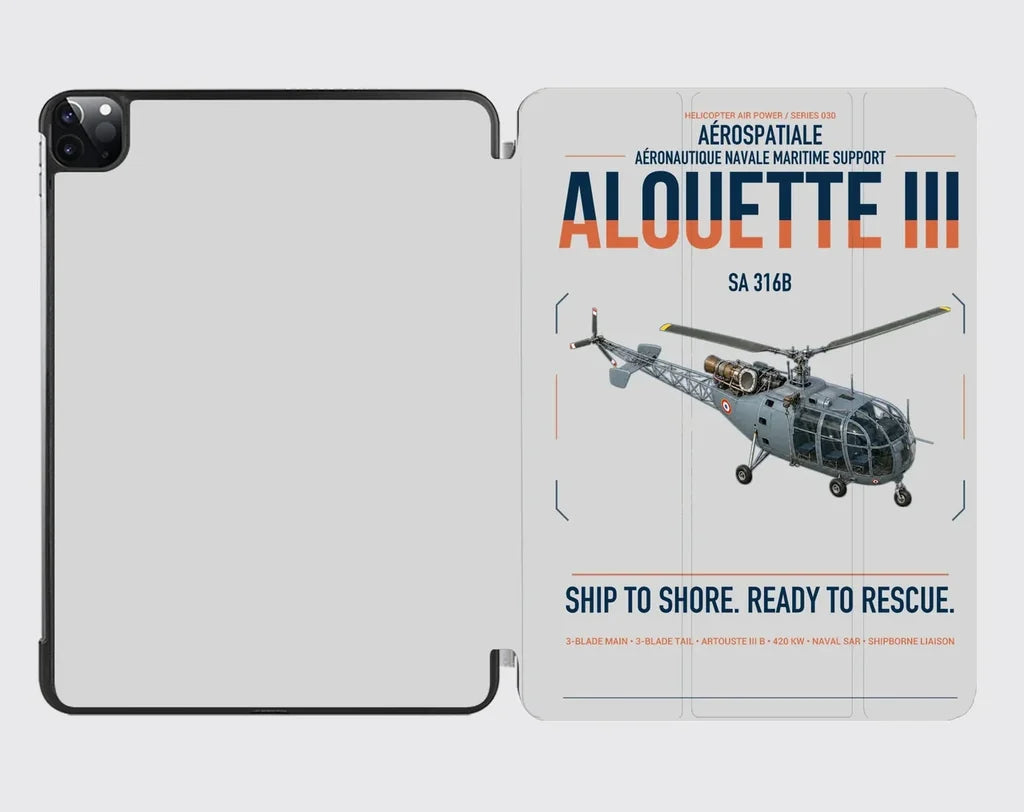 Aérospatiale SA 316B Alouette III design on light gray ipad tablet case