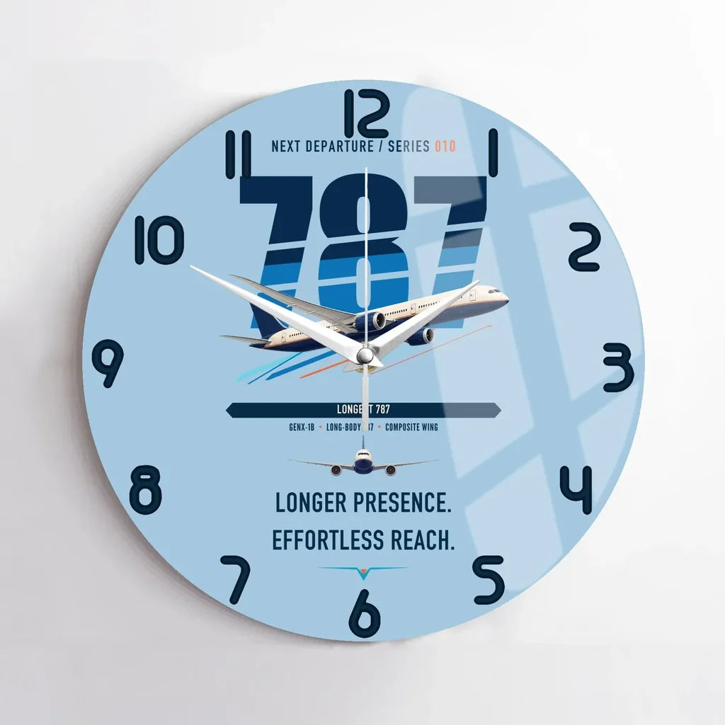 Boeing 787-10 Dreamliner design on light blue no frame wall clock