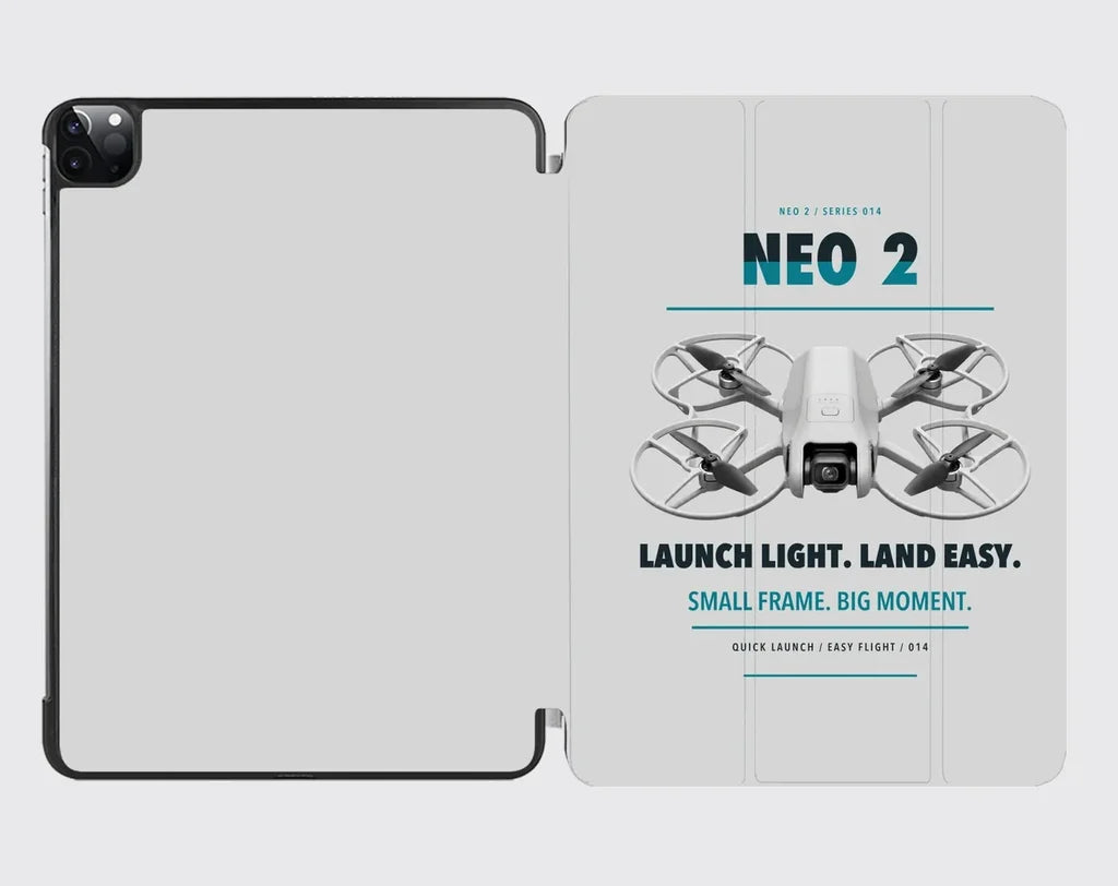 DJI Neo 2 design on light gray ipad tablet case