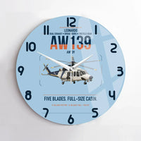 Thumbnail for Leonardo AW139 design on light blue no frame wall clock