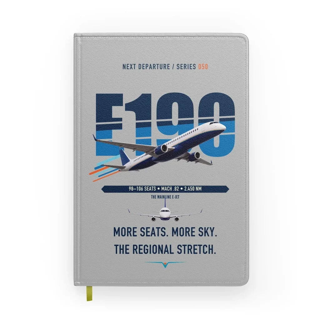 Embraer E190 design on light gray notebook