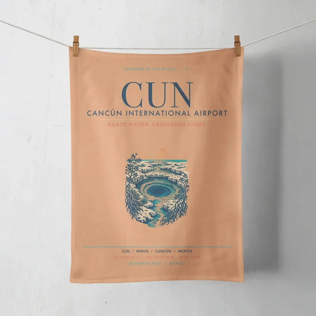 Cancún International Airport (CUN) design on orange towel