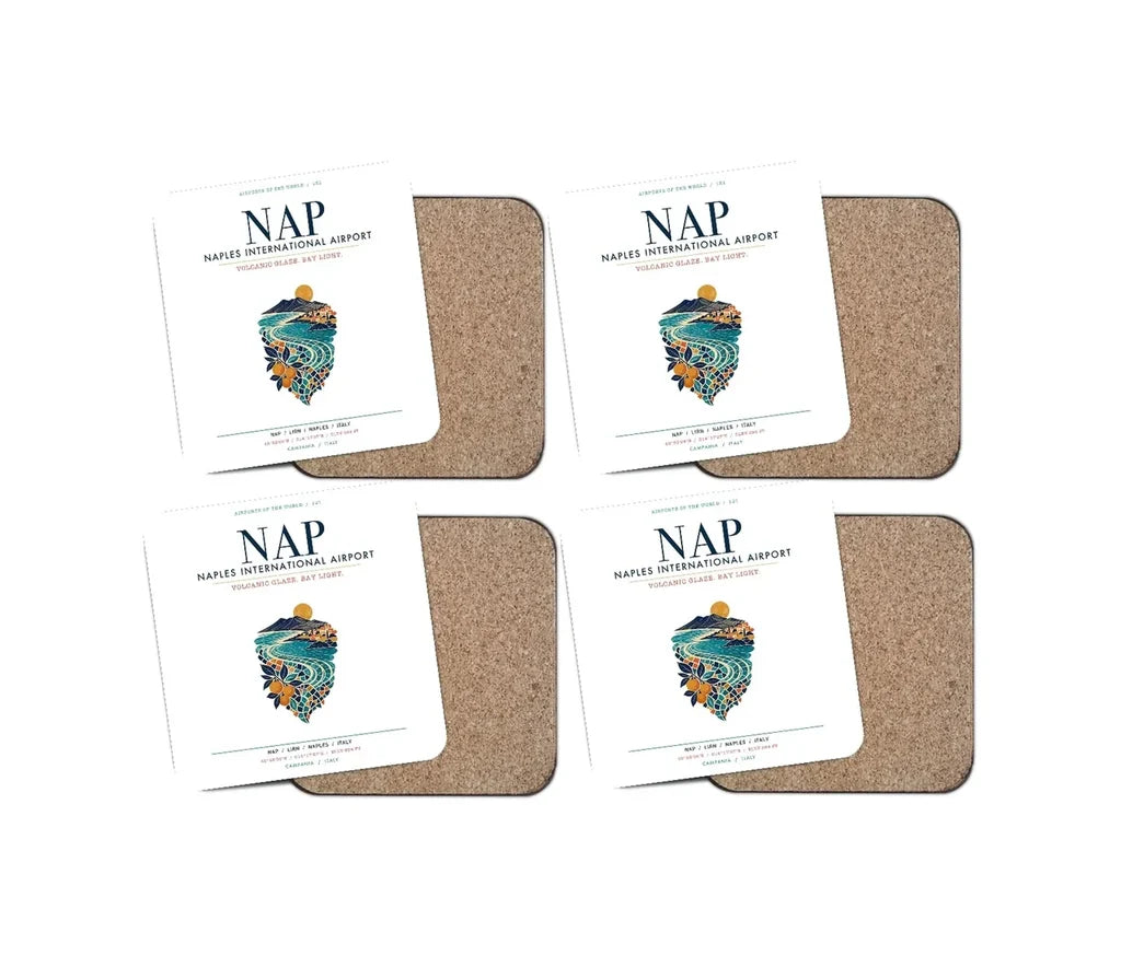 Naples International Airport (NAP) design on white 4 pieces set coaster