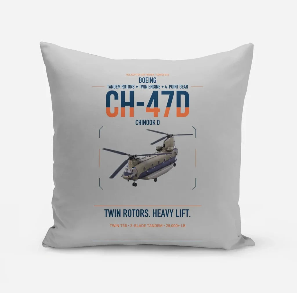 Boeing CH-47D design on light gray pillow