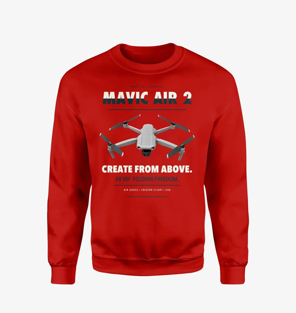 DJI Mavic Air 2 design on red sweatshirt