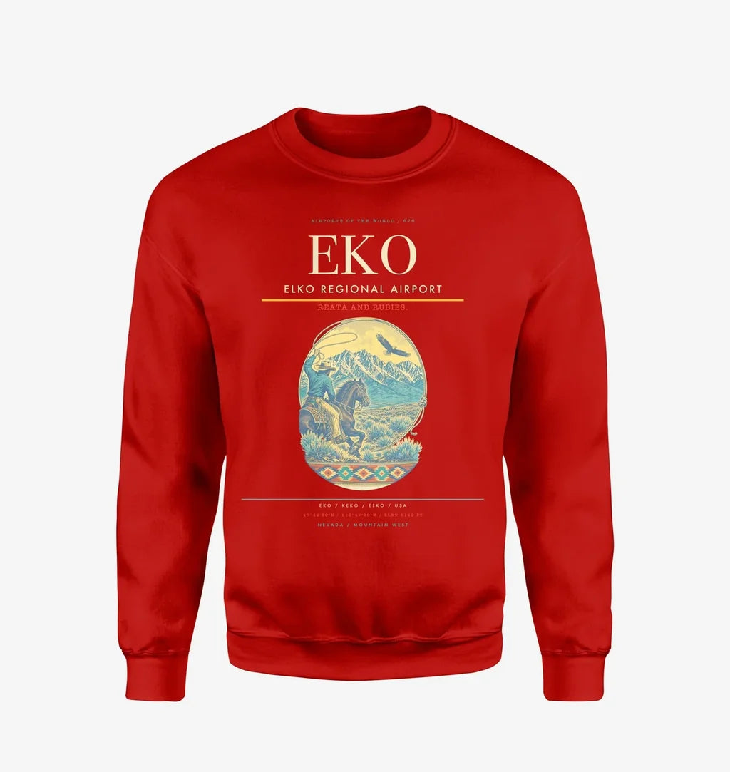 Elko Regional Airport (EKO) design on red sweatshirt