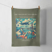 Thumbnail for VINTAGE G4129 - The Moonport Neighbors - Designed Towels design on greenarmy