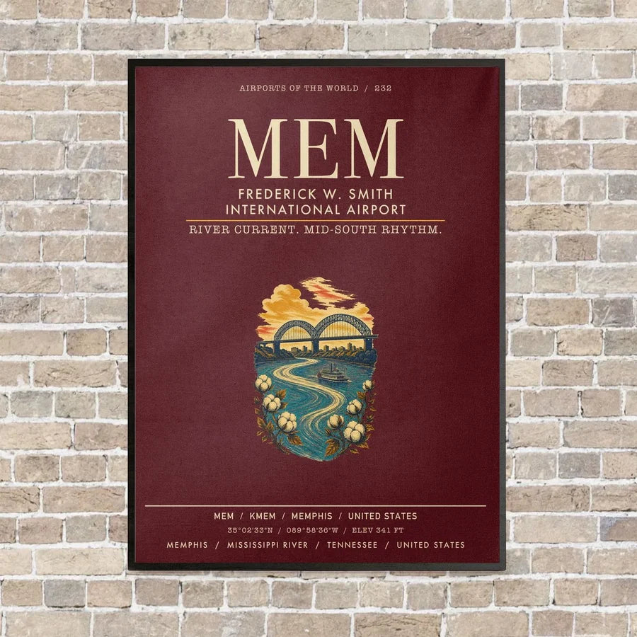 Frederick W. Smith International Airport Memphis MEM vertical canvas print - framed - dark red background