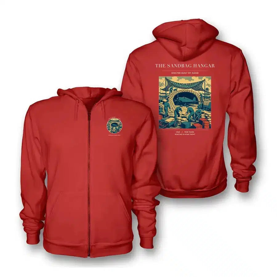 VINTAGE G4505 - The Sandbag Hangar - Premium Zipped Hoodie design on red