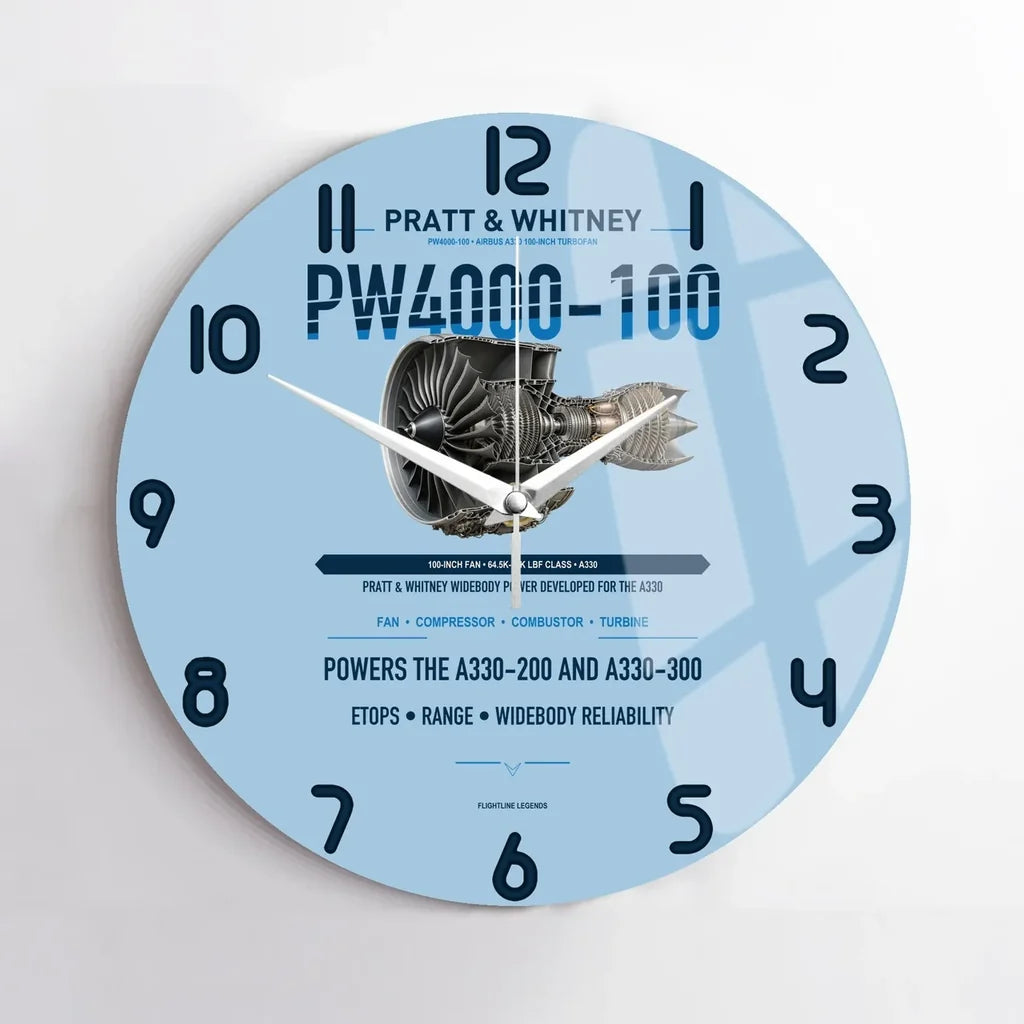 PW4000-100 design on light blue no frame wall clock