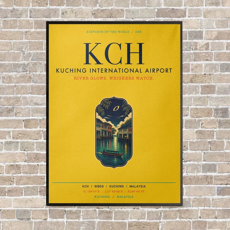 Kuching International Airport KCH vertical canvas print - framed - yellow background