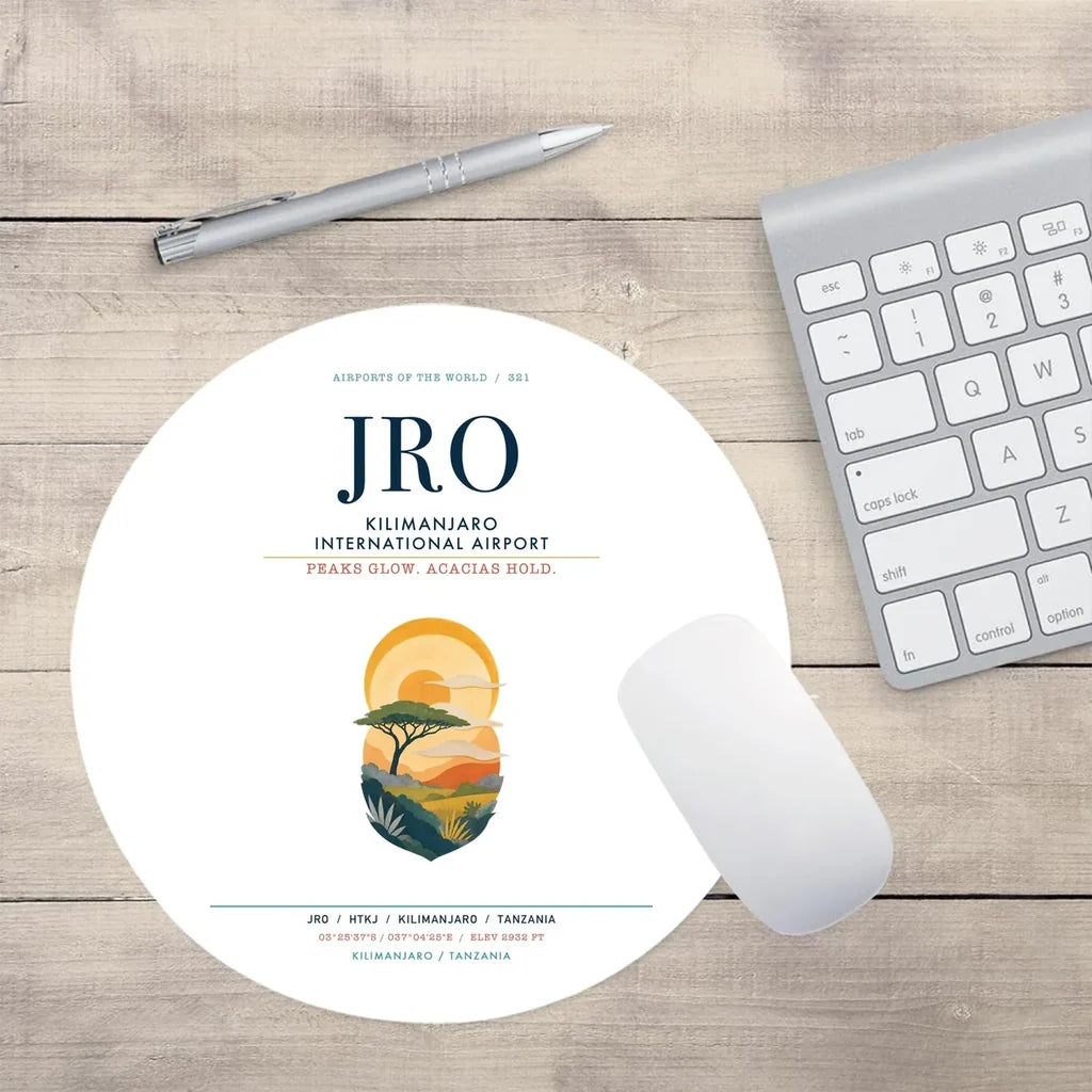 Kilimanjaro International Airport (JRO) design on white round mouse pad