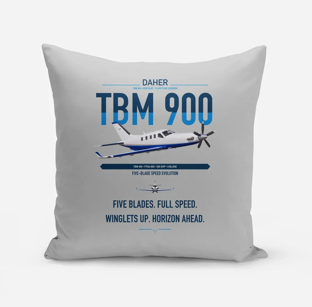 Daher TBM 900 design on light gray pillow