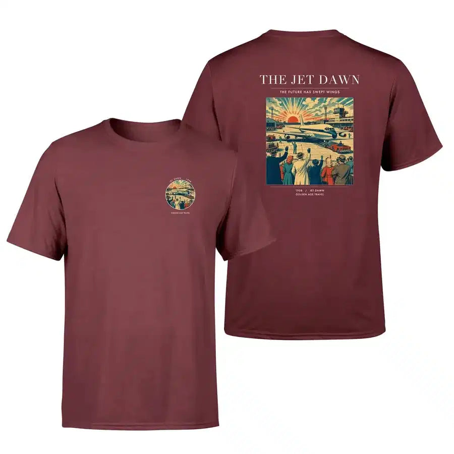 VINTAGE G4113 - The Jet Dawn - Double-Side T-Shirt design on darkred double side t shirt