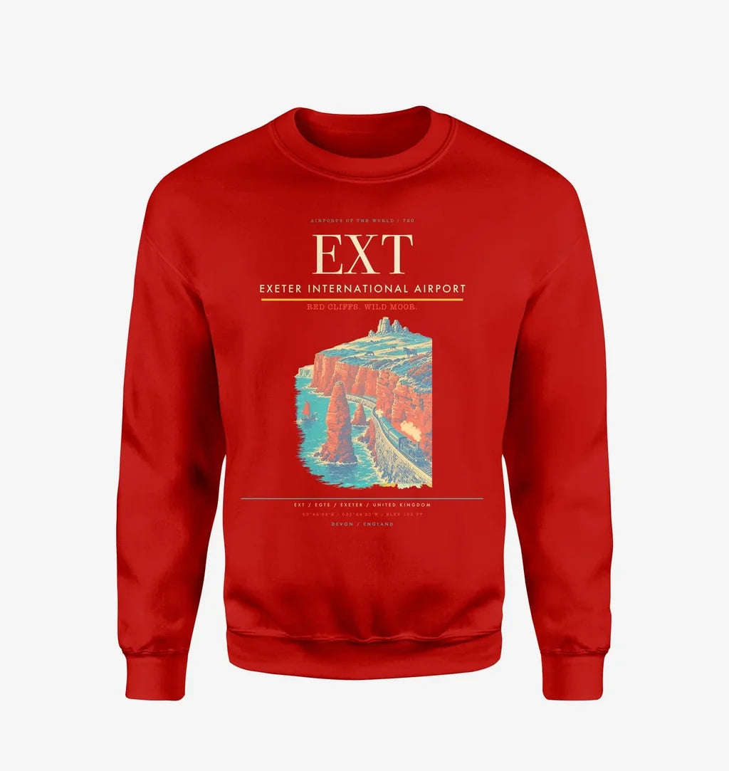 Exeter International Airport (EXT) design on red sweatshirt