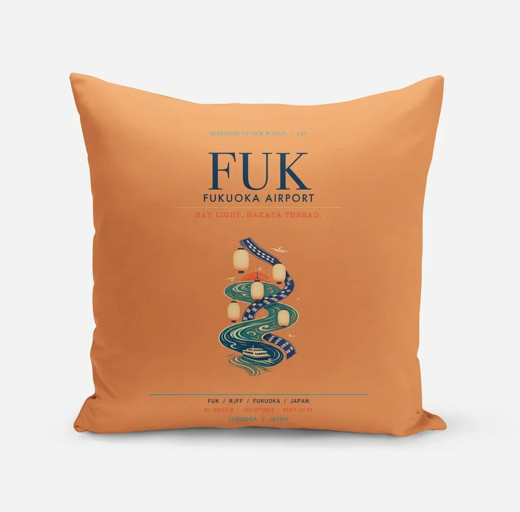 Fukuoka Airport (FUK) design on orange pillow
