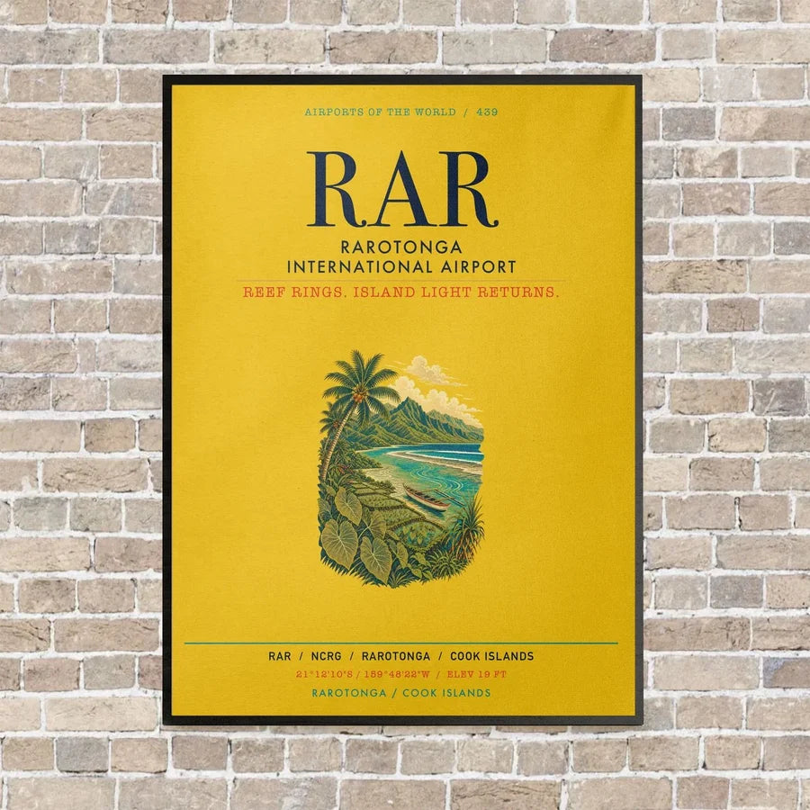 Rarotonga International Airport RAR vertical canvas print - framed - yellow background