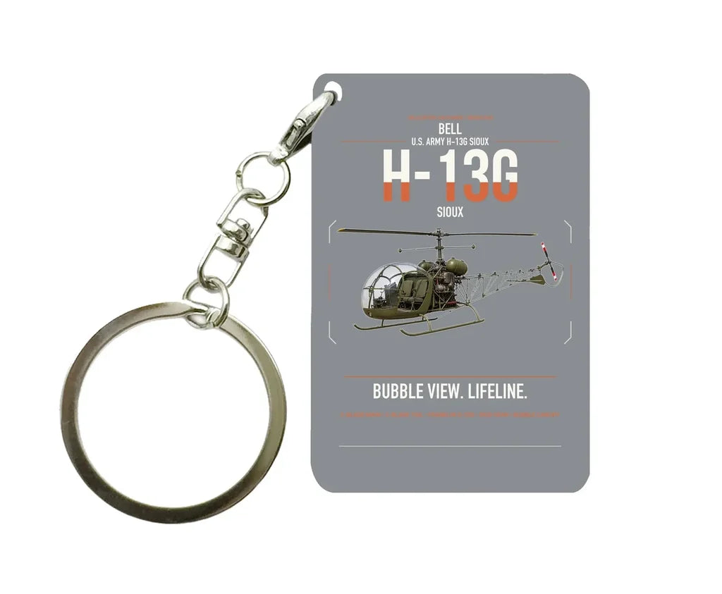Bell H-13G Sioux design on gray designed key chain, double-side print