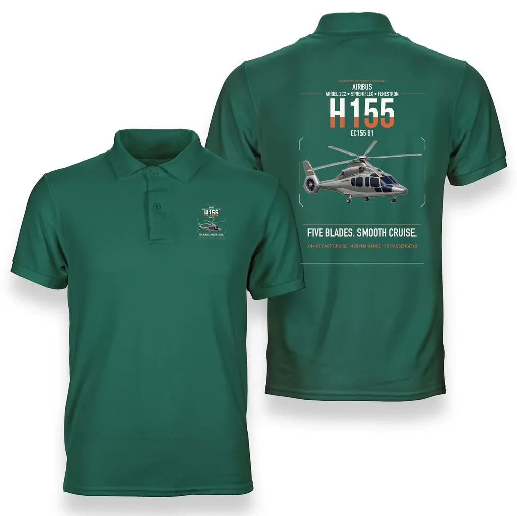 Airbus H155 EC155 B1 design on green double-side polo t-shirt, double-side print