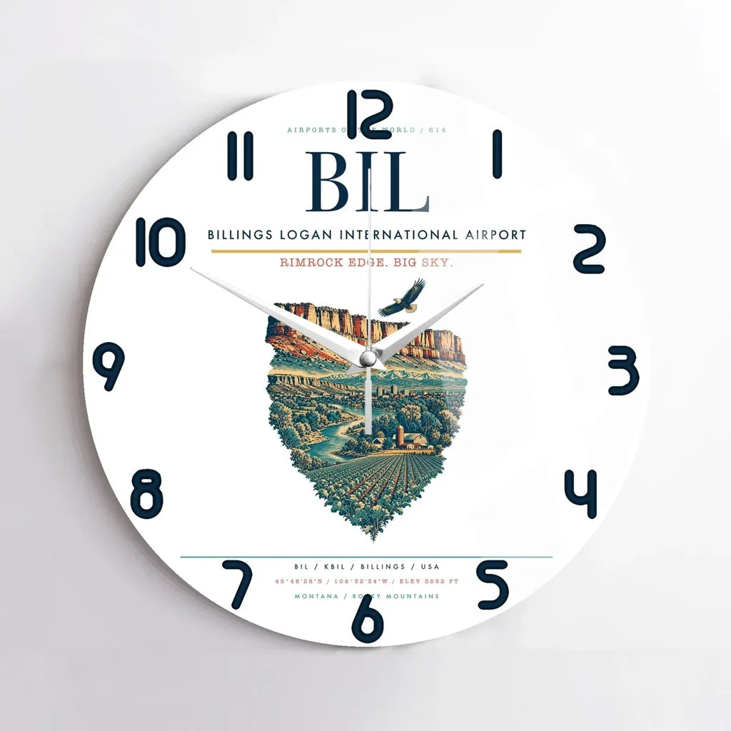 Billings Logan International Airport BIL Wall-Clock No-Frame - White