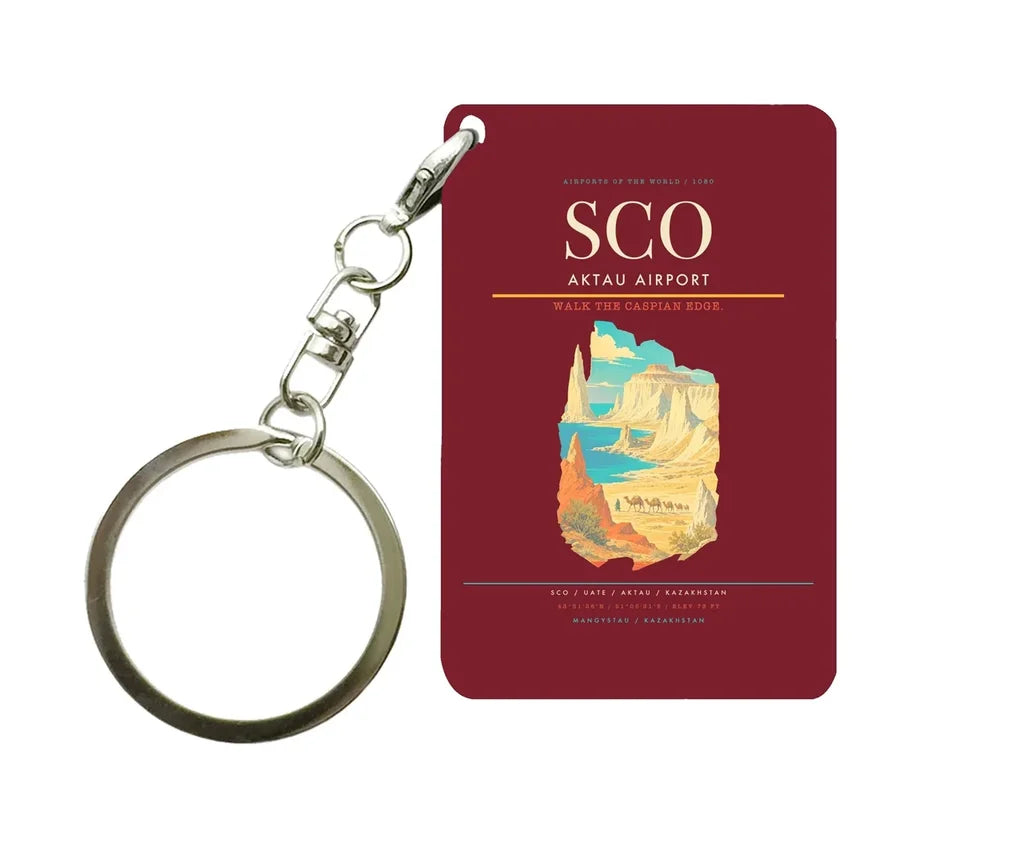 Aktau Airport (SCO) design on dark red key chain