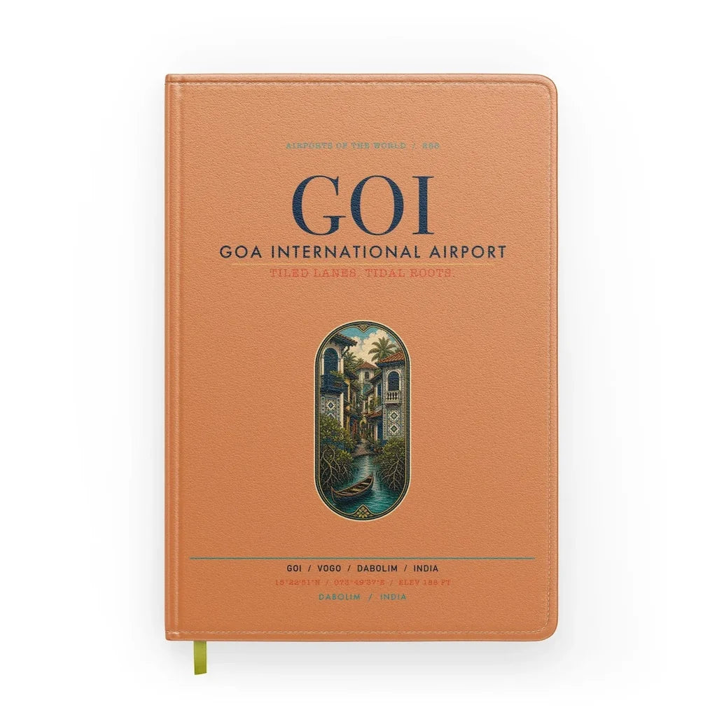Goa International Airport Dabolim (GOI) design on orange notebook
