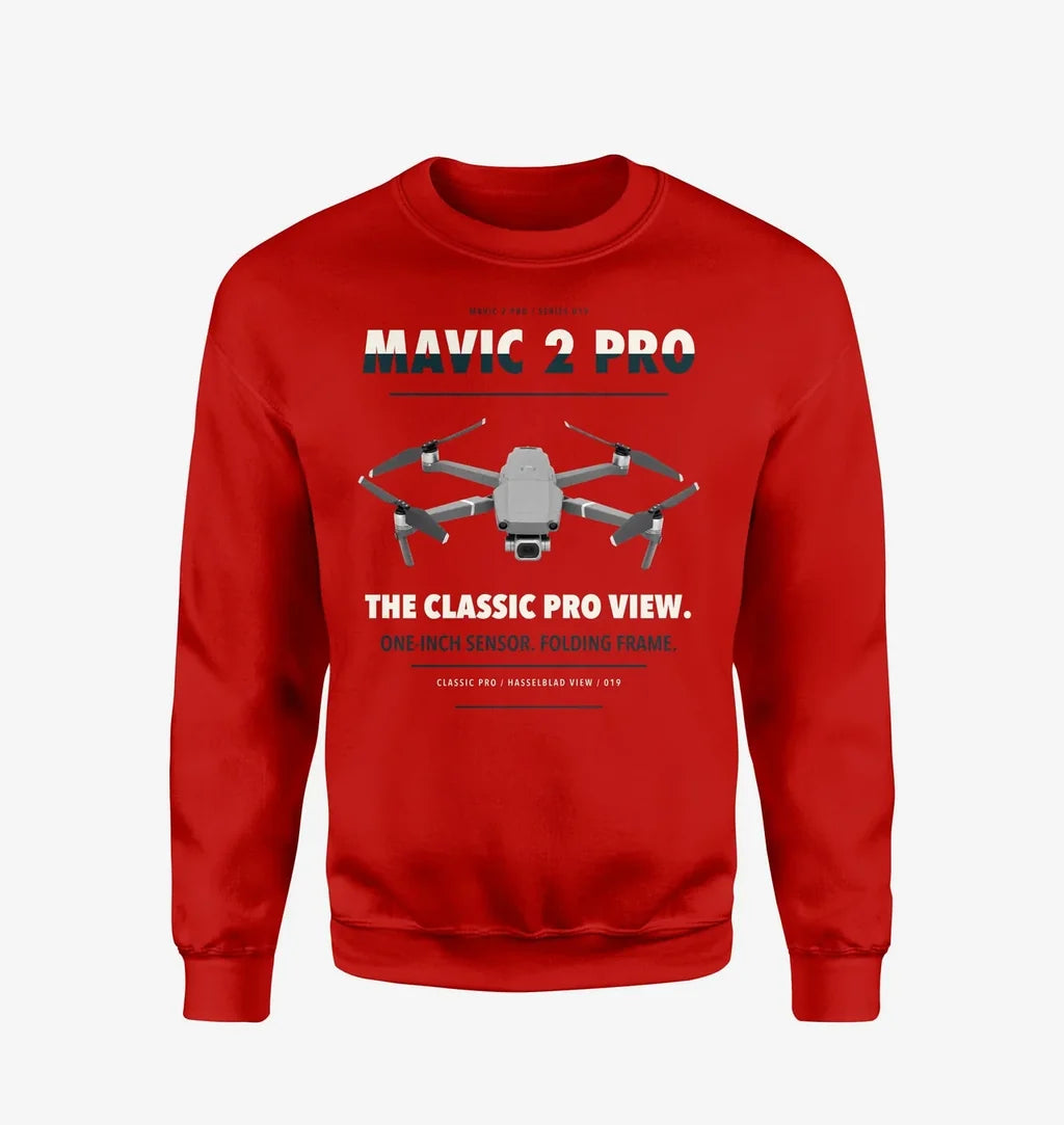 DJI Mavic 2 Pro design on red sweatshirt