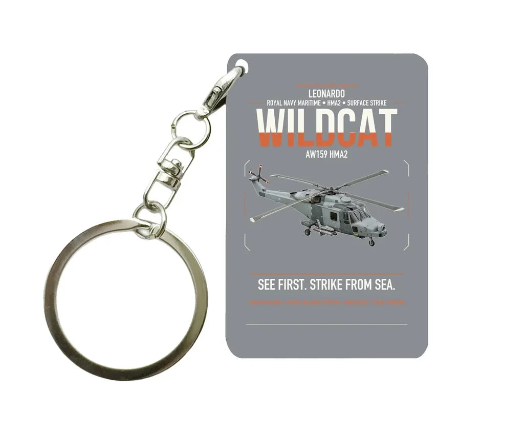 Leonardo AW159 Wildcat HMA2 design on gray designed key chain, double-side print