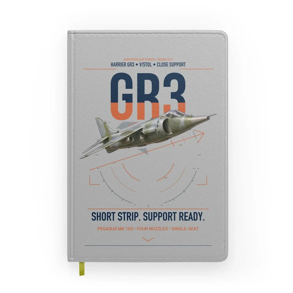Hawker Siddeley Harrier GR3 design on light gray notebook