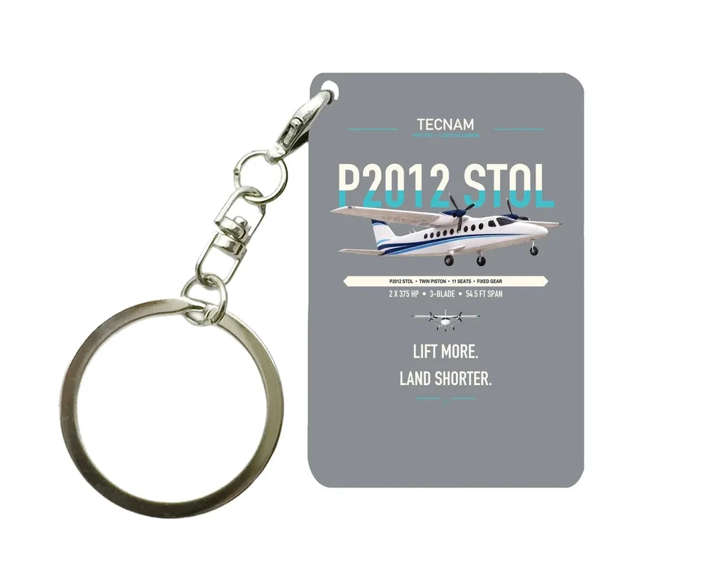 Tecnam P2012 STOL design on gray designed key chain, double-side print