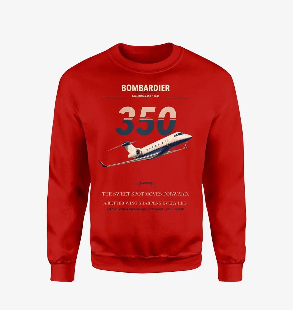 Bombardier Challenger 350 design on red sweatshirt