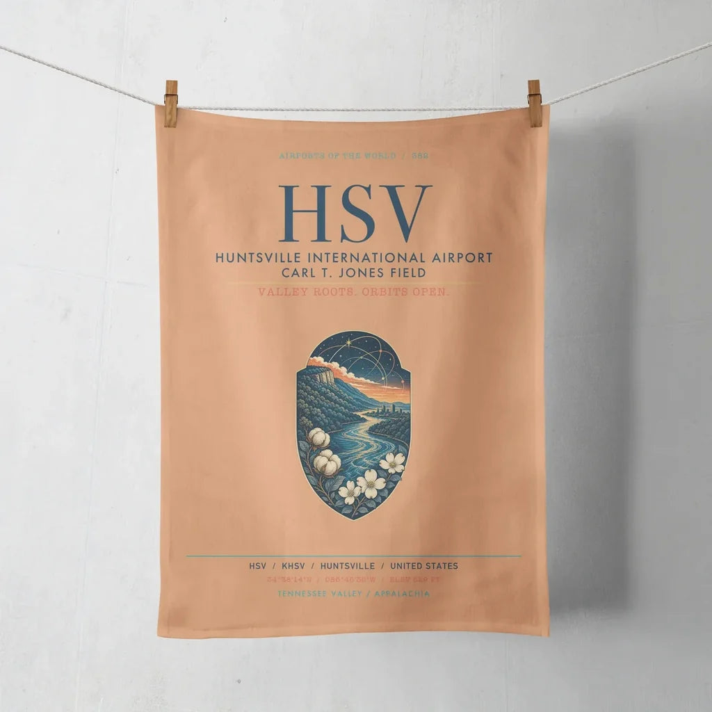 Huntsville International Airport (HSV) design on orange towel