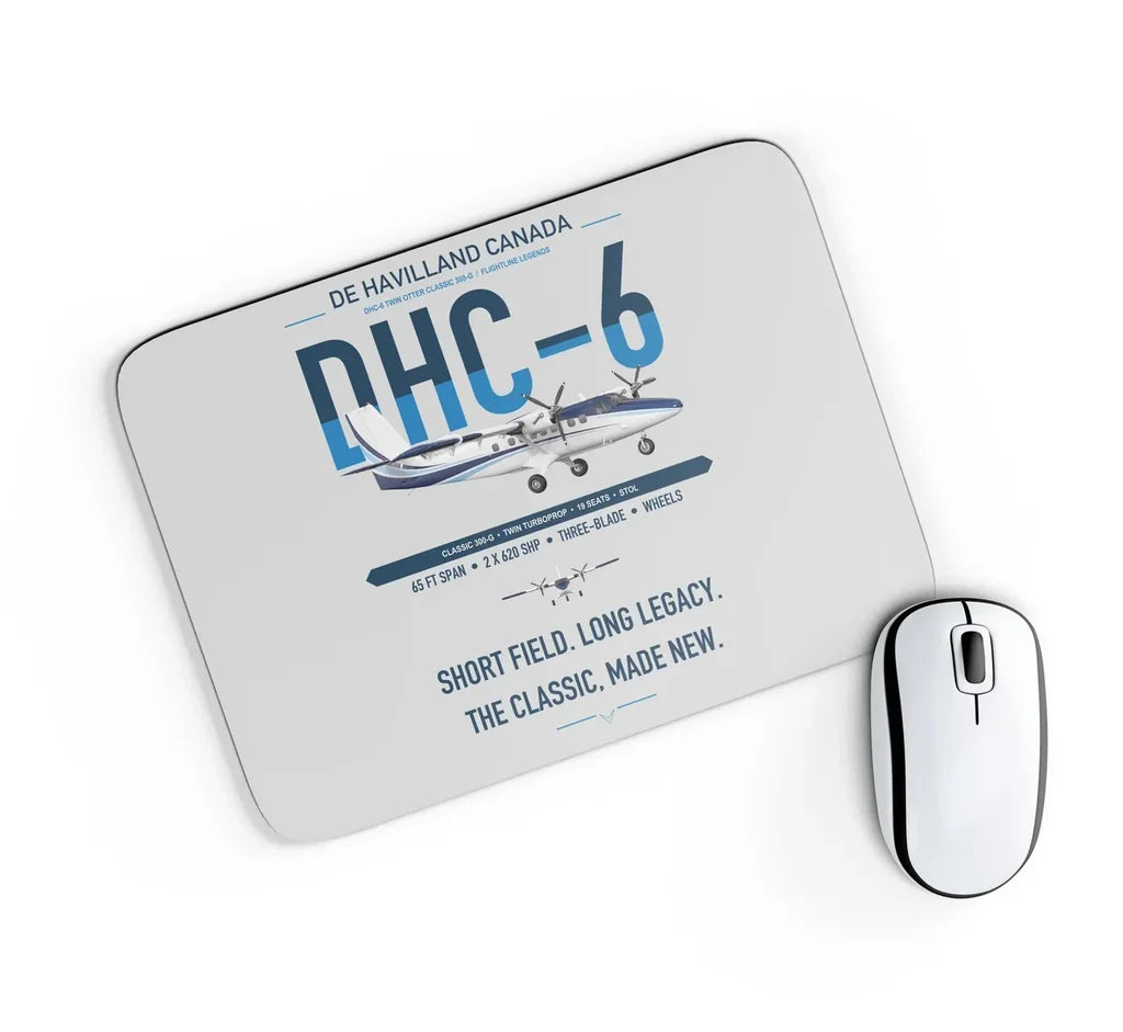 DHC-6 Twin Otter Classic 300-G design on light gray rectangle mouse pad