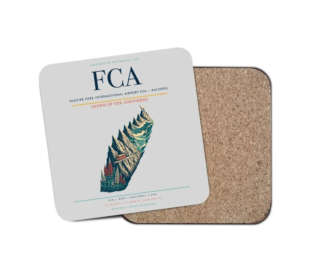 Glacier Park International Airport (FCA) design on light gray 1 piece coaster