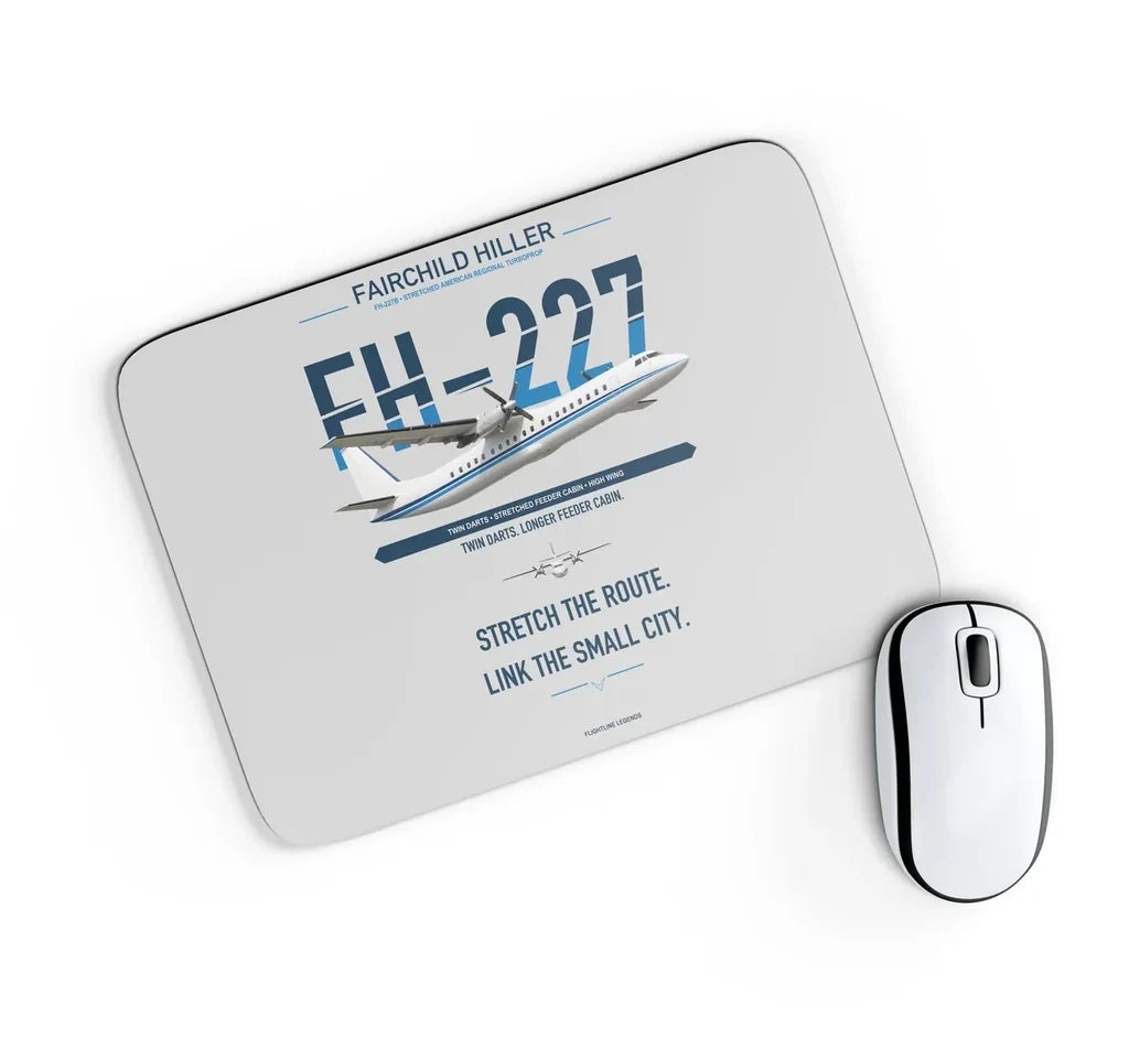 Fairchild Hiller FH-227B design on light gray rectangle mouse pad