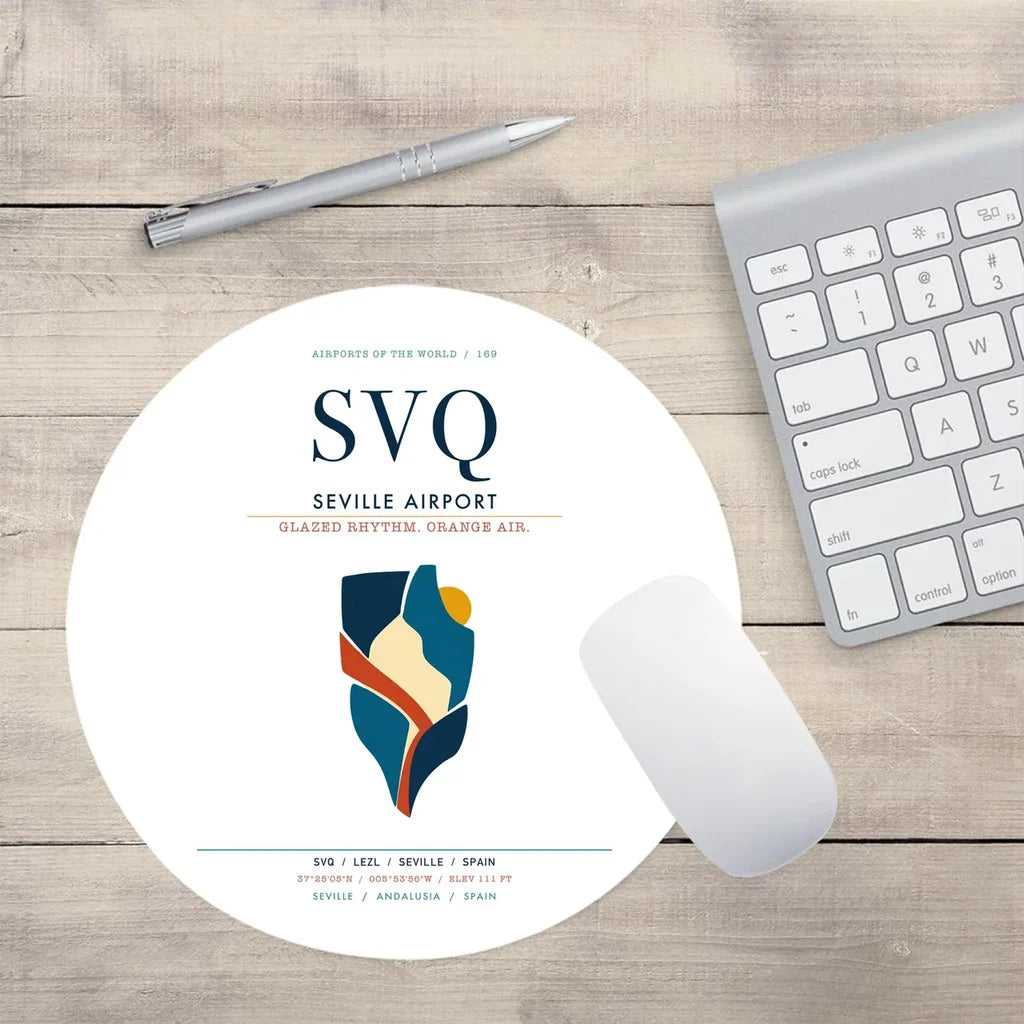 Seville Airport (SVQ) design on white round mouse pad