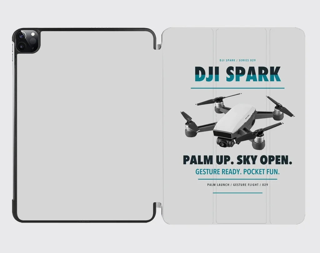 DJI Spark design on light gray ipad tablet case
