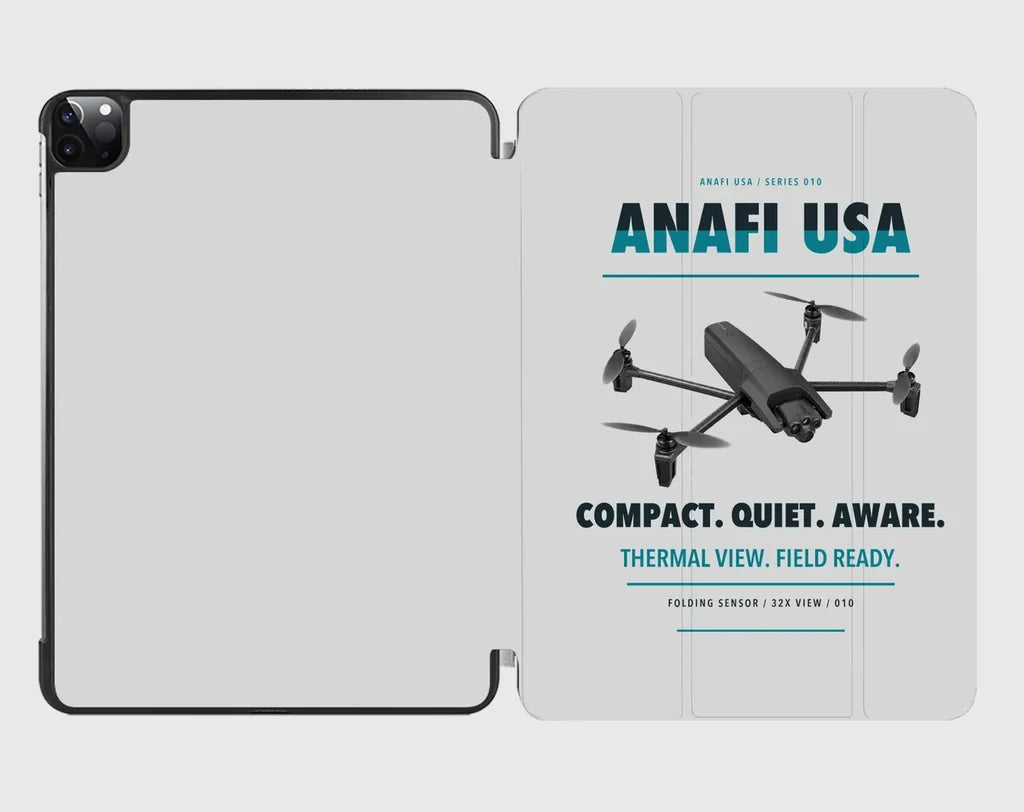 Parrot ANAFI USA design on light gray ipad tablet case