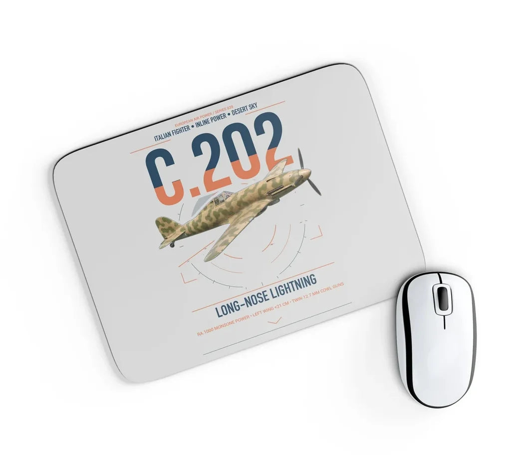 Macchi C.202 Folgore design on light gray rectangle mouse pad