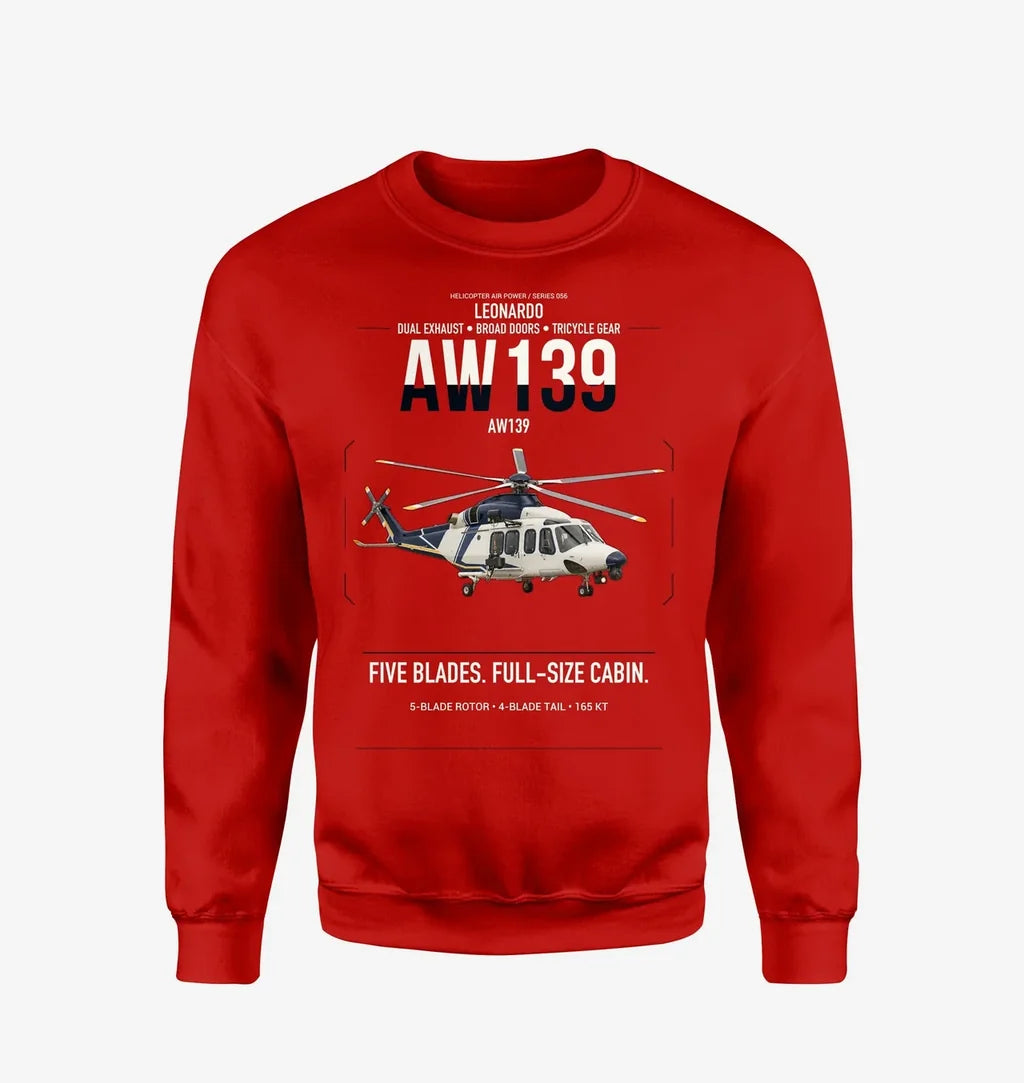 Leonardo AW139 design on red sweatshirt