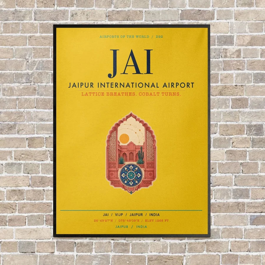 Jaipur International Airport JAI vertical canvas print - framed - yellow background