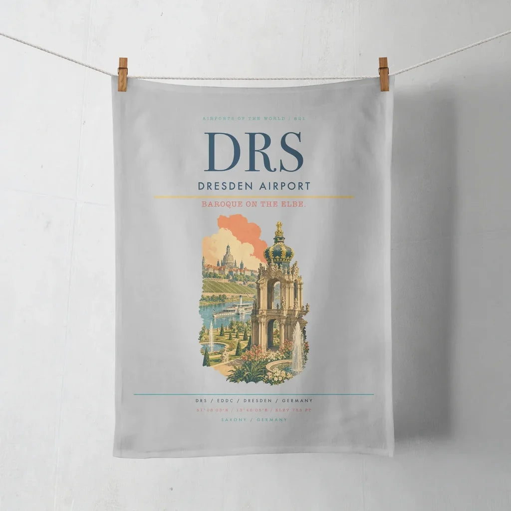 Dresden Airport (DRS) design on light gray towel
