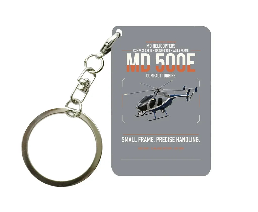 MD Helicopters MD 500E design on gray designed key chain, double-side print