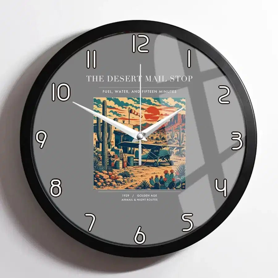 VINTAGE G4151 - The Desert Mail Stop - Designed Wall Clocks design on gray framed