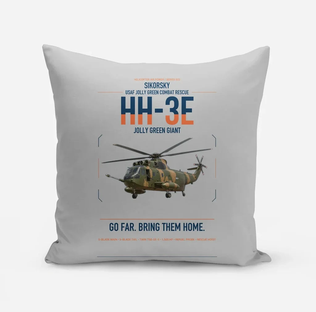 Sikorsky HH-3E Jolly Green Giant design on light gray pillow